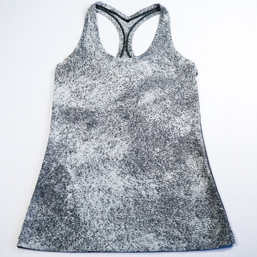 Lululemon Cool Racerback II Tank Women Size 4 Luon Spray Jacquard White Black
